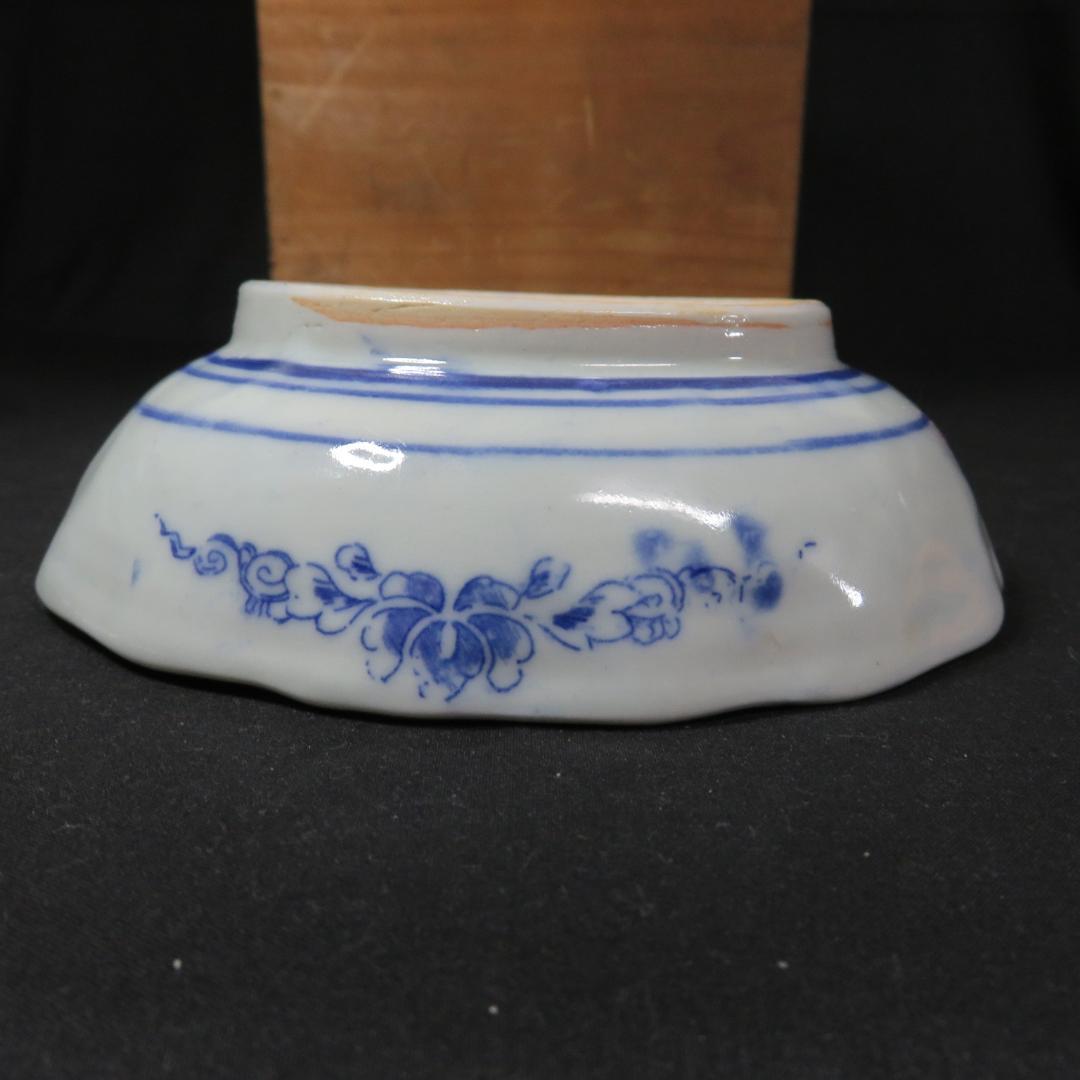 なます皿 5客 松竹梅 色絵付 見込印判 唐草 花文様 明治 木箱