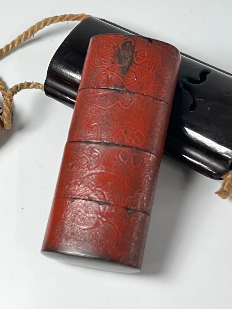 江戸時代　蒔絵印籠、根付　55g / M--22