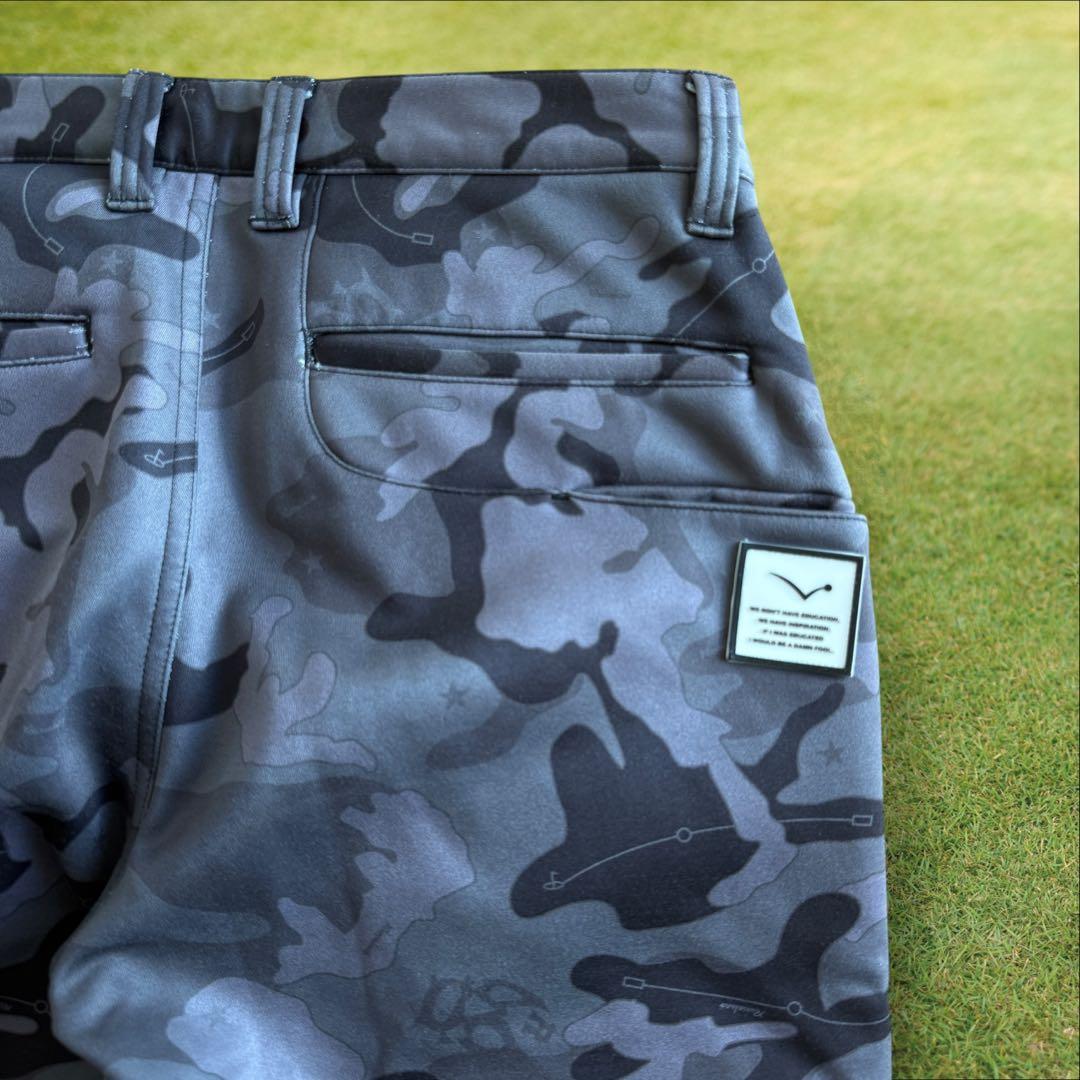 裏起毛　ラッセルノ　パンツ　迷彩　総柄　M〜L相当　白　黒　グレー　蓄熱　暖パン