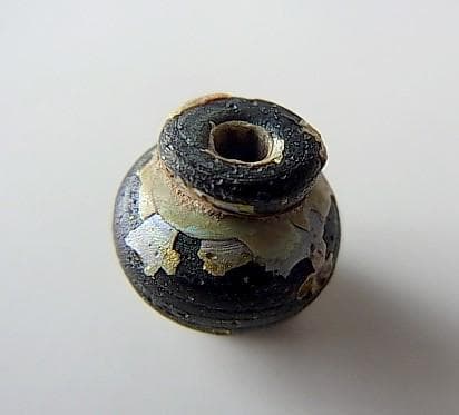 ★P0701★古代ローマ　上質美形　銀化　ガラスビーズ　襟付　金パティナ