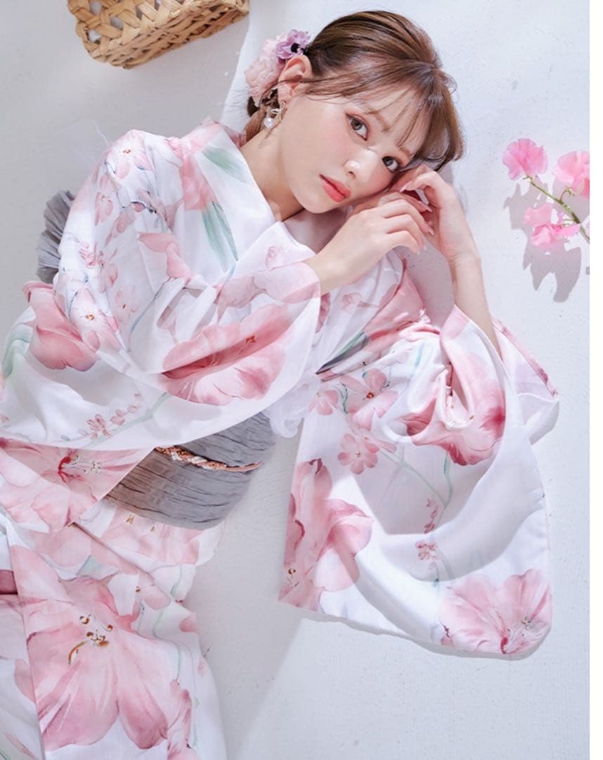 Sugar ニュアンスピンク水彩朝顔浴衣