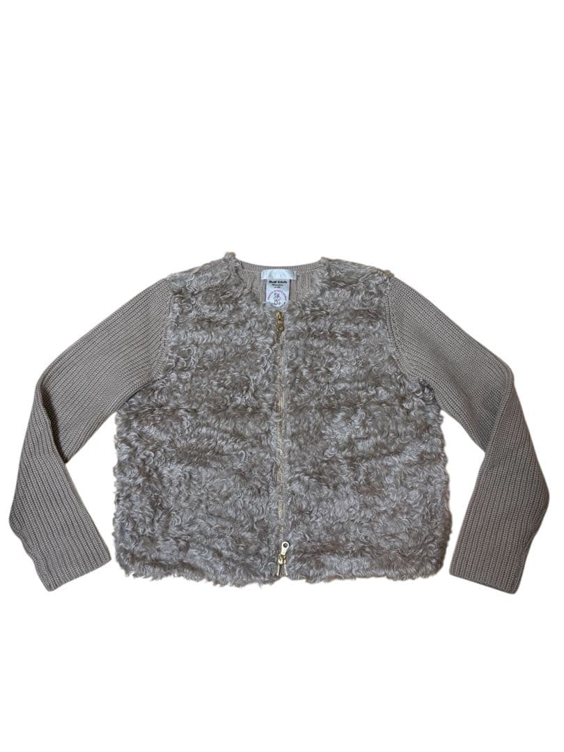 自由区 テディファー コンビ ニット カーディガン 異素材 モヘヤ　38