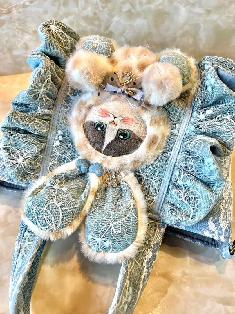 コヤンイサムチョン　レースデニム×ラメレース　ふんわりフリルバッグ