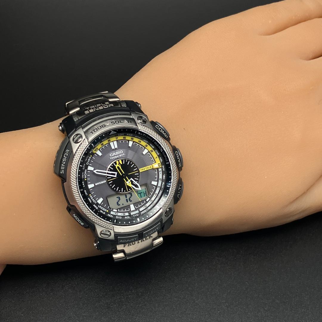 【電波ソーラー/稼働】カシオ プロトレック 腕時計 メンズ チタンベルト