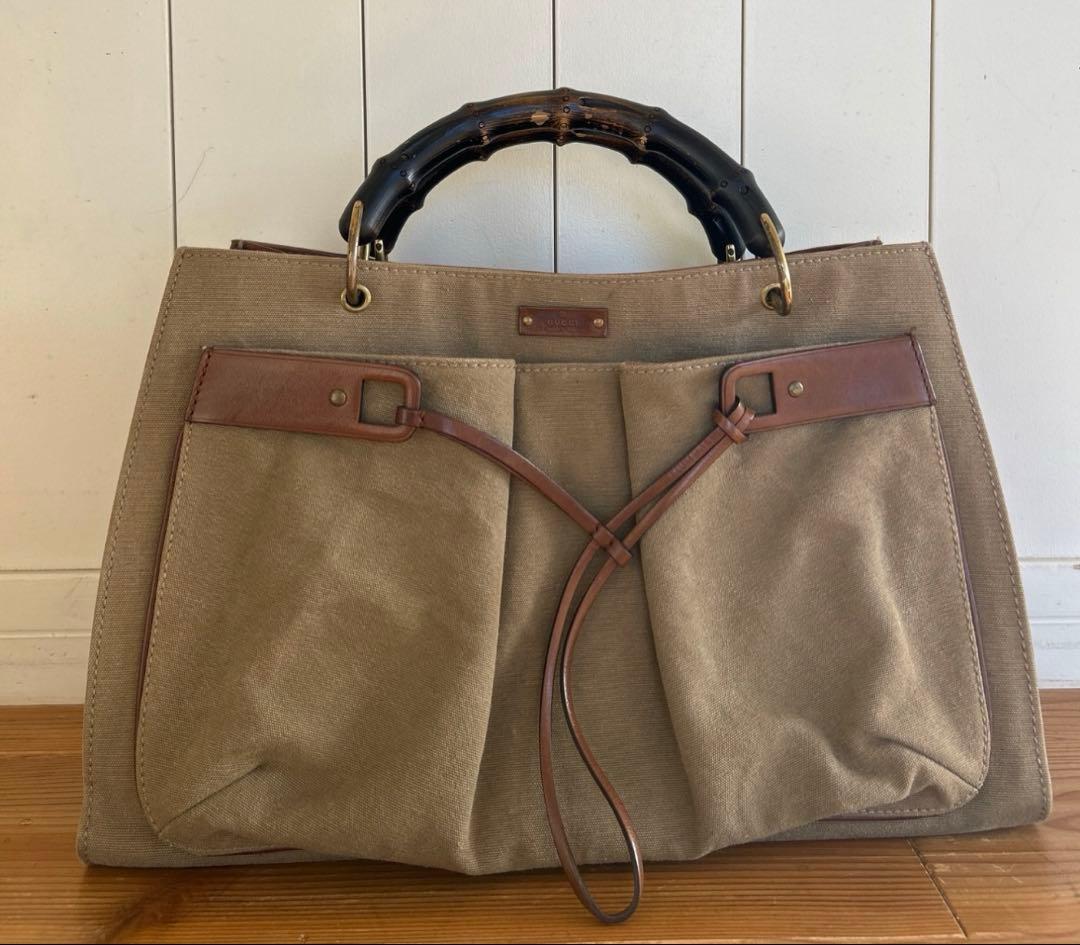 【美品】GUCCI グッチ バンブー トムフォード期 レザー ハンドバッグ　ロゴ