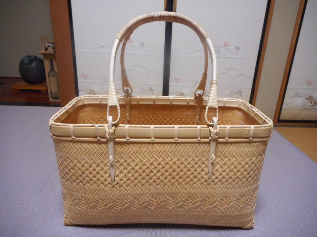 【竹細工】桝網代編み白竹のバッグ