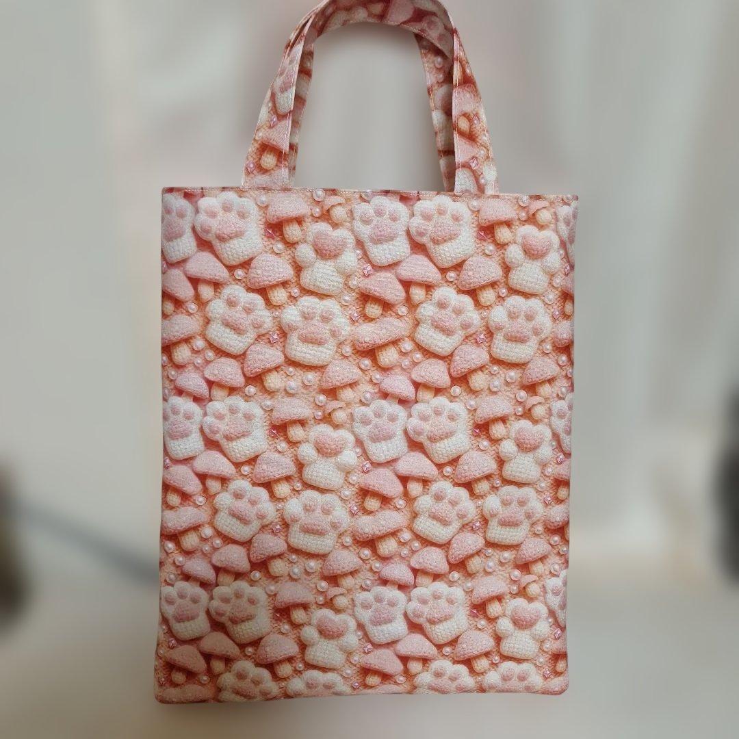 激レアねこパネル生地　ハンドメイド　ミニバック　まちなしバッグ　ポーチ