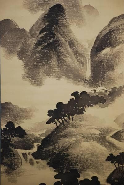 真作/泰金石/山水図/絹表装/布袋屋掛軸HC-387