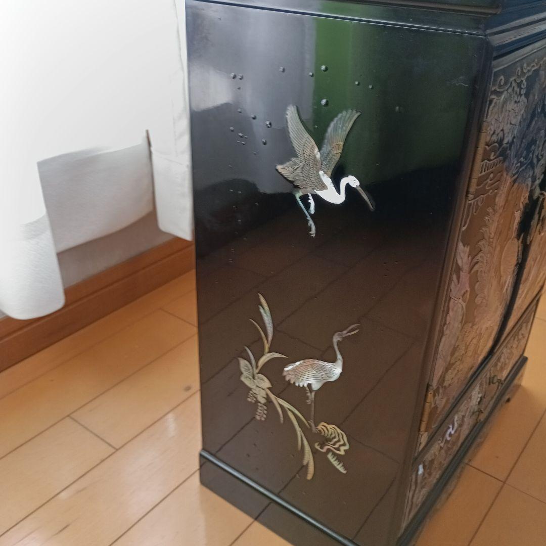 【訳あり】韓国伝統工芸 螺鈿細工 小箪笥 鳳凰・鶴・亀金具 卓上キャビネット