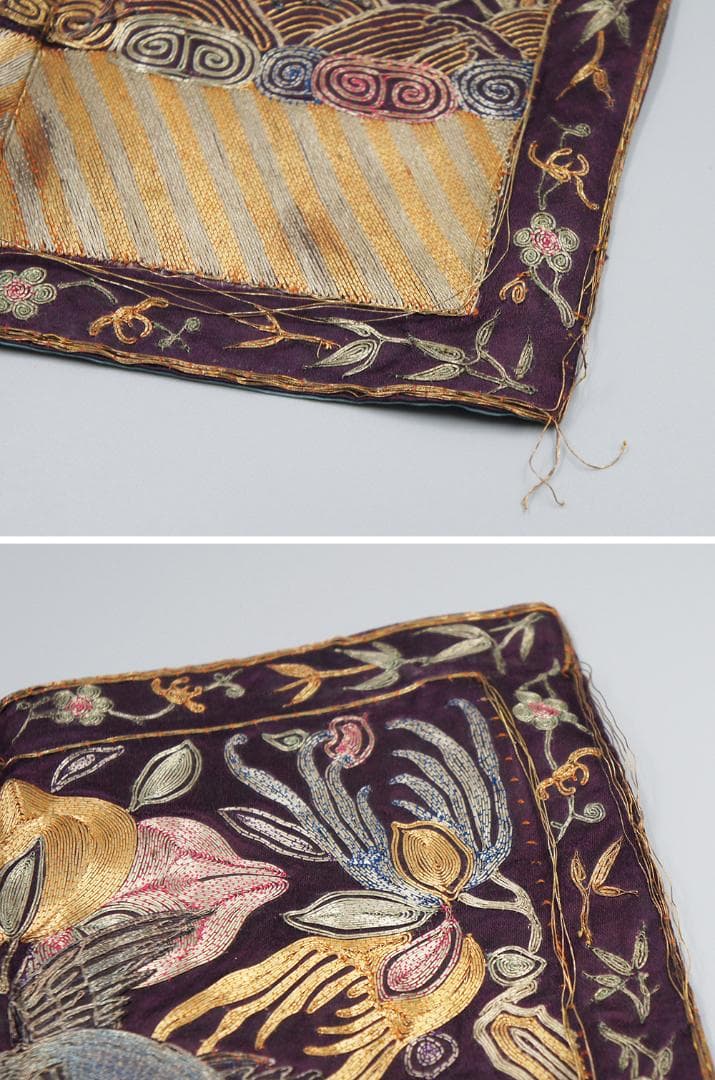 【繍】　★ 官品 白鷴紋五品文官補子 ★　清朝期　石榴 桃果 刺繍文様　明清織繍