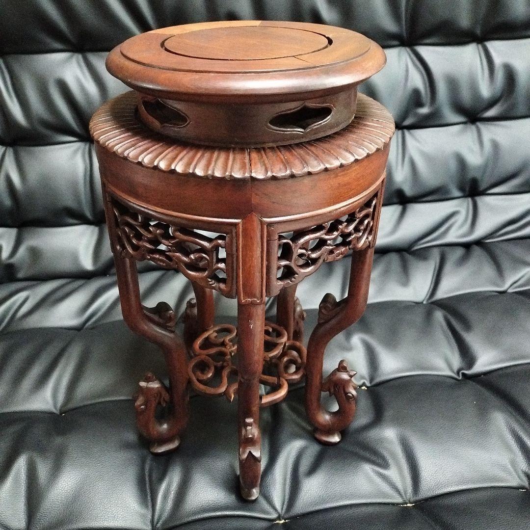 唐木 花台 盆栽台 傷有 骨董 アンティーク 中国