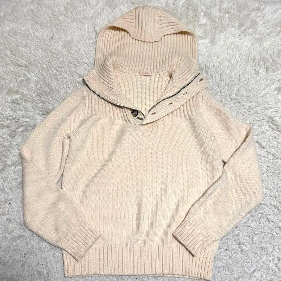 最高級イタリア製　クルチアーニ　タートルニット　ハーフジップ　フード　肉厚