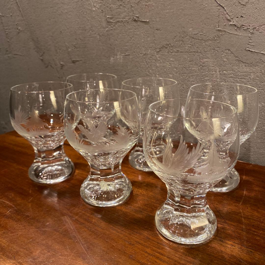 ボヘミアグラス リキュール ワイングラス 6点セット 鳥柄