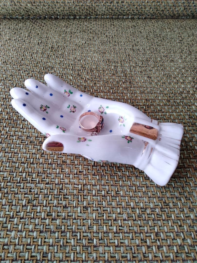 ハンド　手　花柄　オブジェ　置物　ビンテージ　レア　ドット　ジュエリー　レトロ