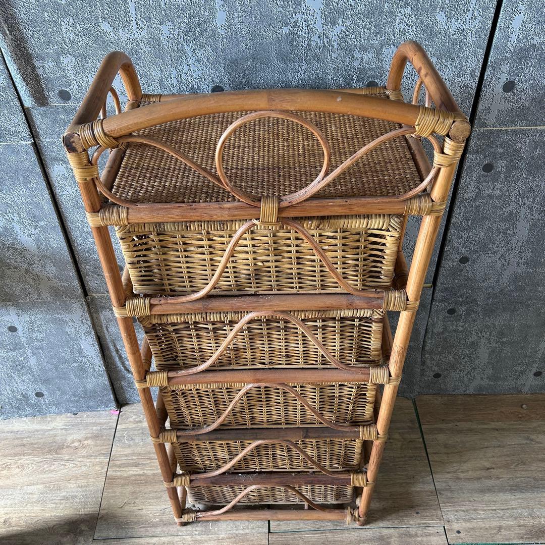 ꧁籐家具꧂ 5段ラタンランドリーチェスト ラック バスケット 収納家具