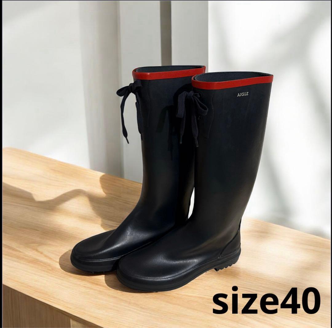 AIGLE 黒 ラバー レインブーツ size 40