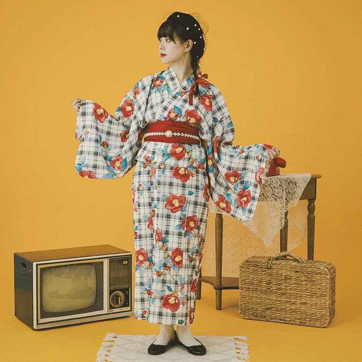 も*じ様 kutir クティールとレトロ 2wayレトロ浴衣セット 椿柄