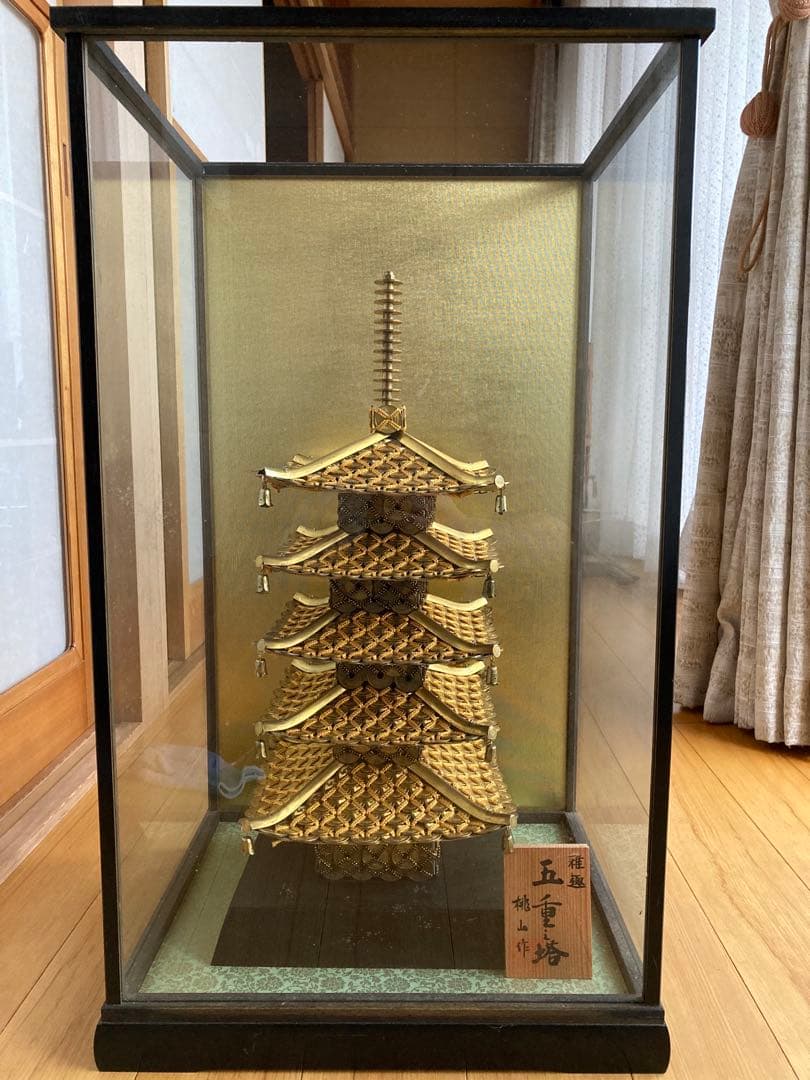 五重塔 工芸品 桃山作　編み細工　5円玉の五重之塔　インテリア装飾