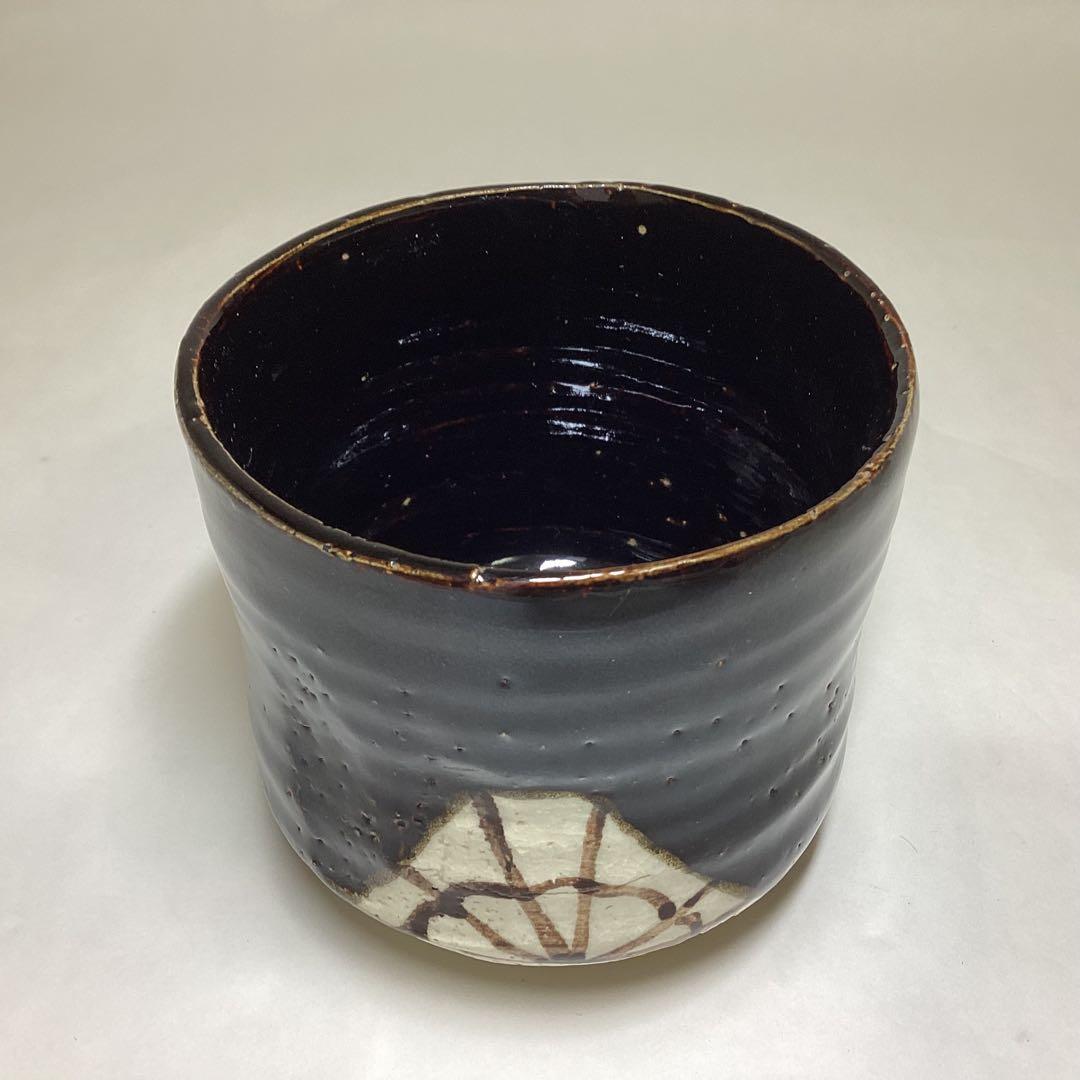 筒茶碗 黒 織部 紙箱入 茶道具 古物品