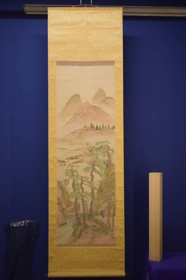 真作/琴石/山水人物図/高士人物図/松林人物図/布袋屋掛軸HI-864