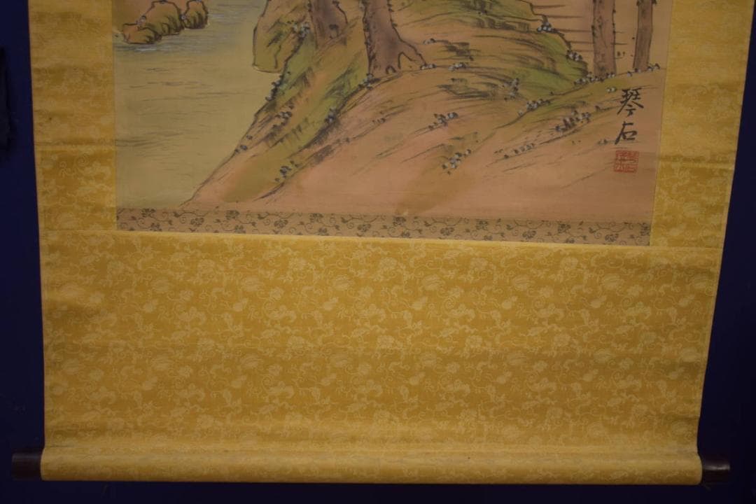 真作/琴石/山水人物図/高士人物図/松林人物図/布袋屋掛軸HI-864