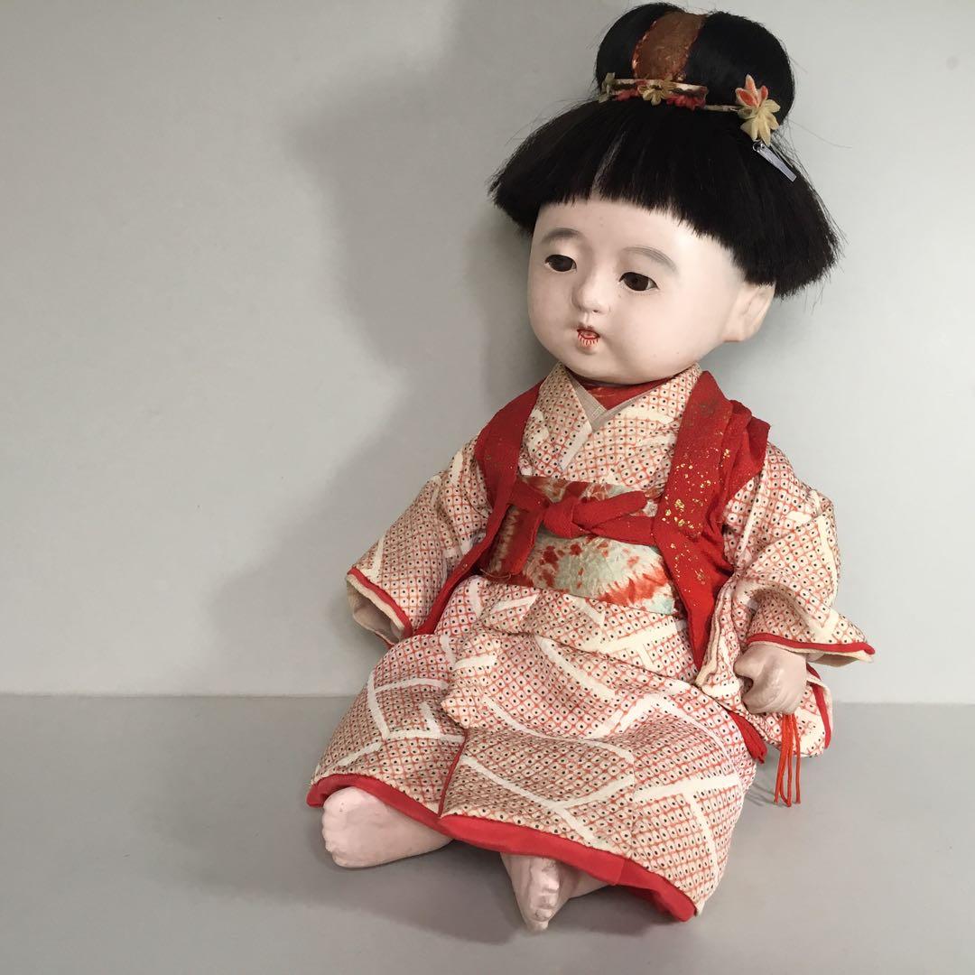 古い人形◆お座り人形　髷結い◆紙箱入り 抱き人形 昭和レトロ 日本人形
