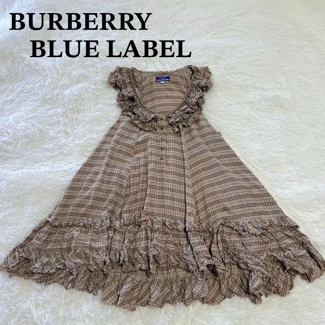 バーバリーブルーレーベル ノバチェック フリルチュニックワンピース 36 ピンク