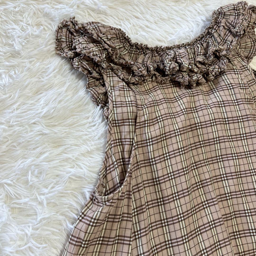 バーバリーブルーレーベル ノバチェック フリルチュニックワンピース 36 ピンク