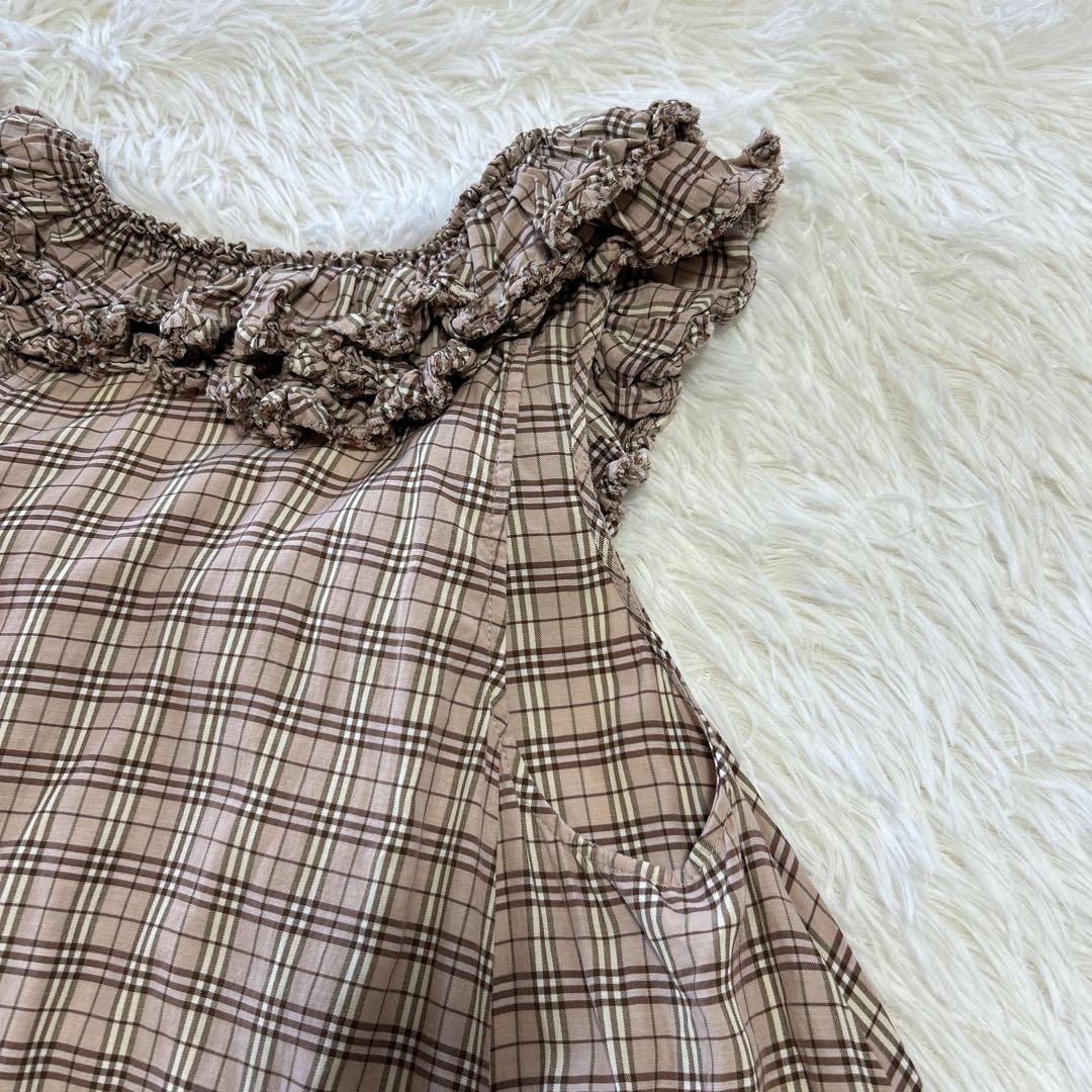 バーバリーブルーレーベル ノバチェック フリルチュニックワンピース 36 ピンク