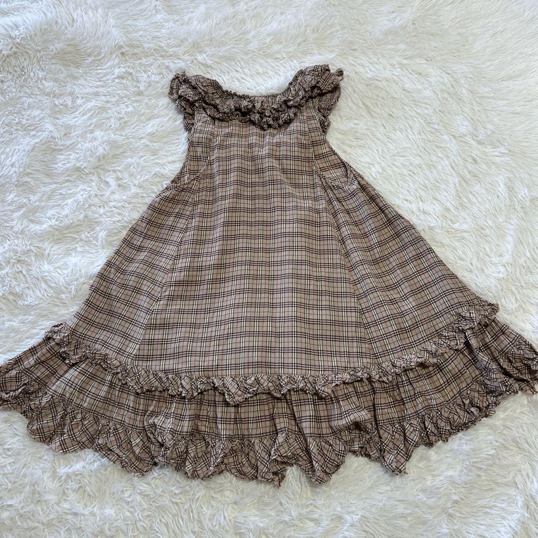 バーバリーブルーレーベル ノバチェック フリルチュニックワンピース 36 ピンク