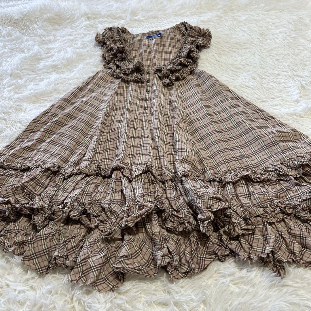 バーバリーブルーレーベル ノバチェック フリルチュニックワンピース 36 ピンク