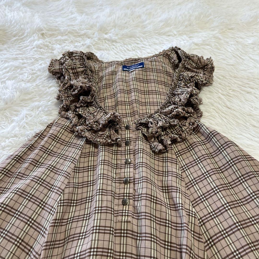 バーバリーブルーレーベル ノバチェック フリルチュニックワンピース 36 ピンク