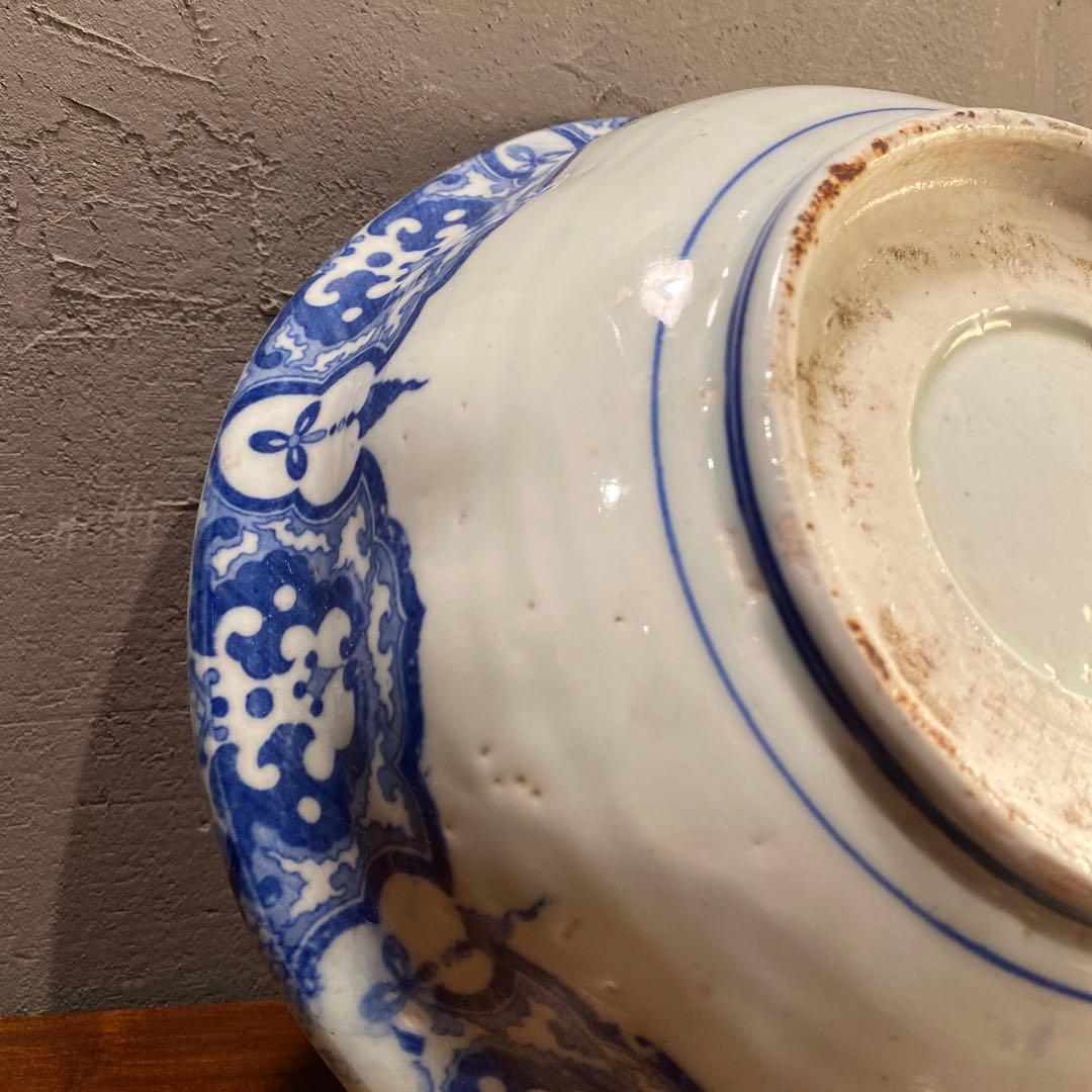 珍品 古伊万里 鳳凰大深鉢 隠れキリシタン 染め付け 26.5cm 骨董品