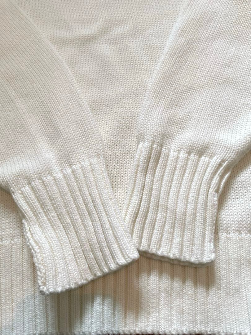90sポロラルフローレン 刺繍ロゴ ホワイト コットンニット 正規代理タグ L