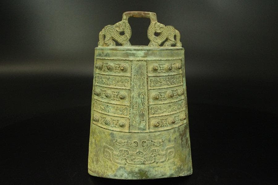 中国美術 青銅 釣鐘 饕餮紋 大小 四件 揃 書家旧蔵品(LC338)