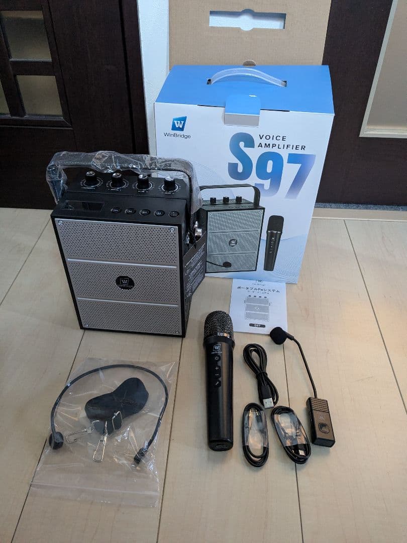 ハンドヘルドマイク ポータブル拡声器 2つのマイク 音楽再生 ヘッドセットマイク