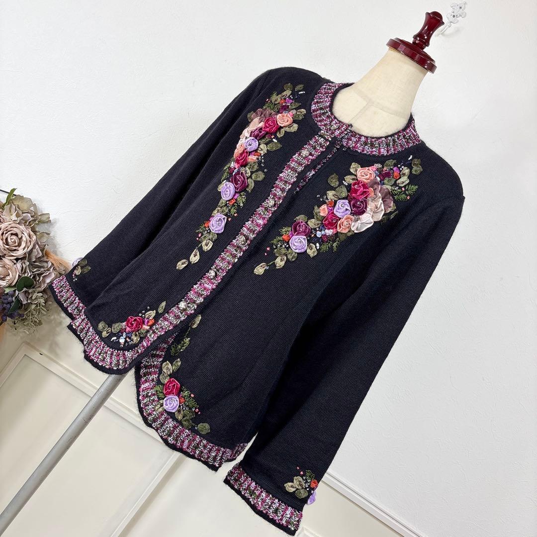 92 美品　大きいサイズ　アトリエサガン　モヘヤ　シルク　ニット　カーディガン