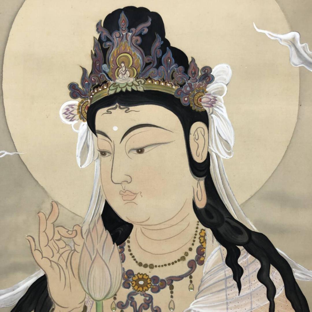 真作/龍平/観音図/人物図/布袋屋掛軸A-736