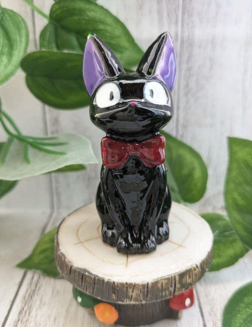 【睦月】切り株付き！まっくろくろの蝶ネクタイねこちゃん形オルゴ☆他４点