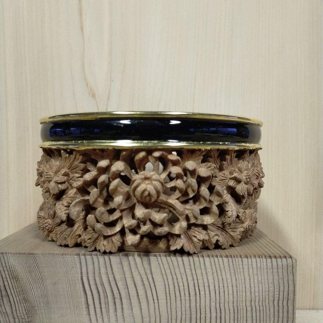 香炉台 ５寸欅 菊模様三切り純金箔はり