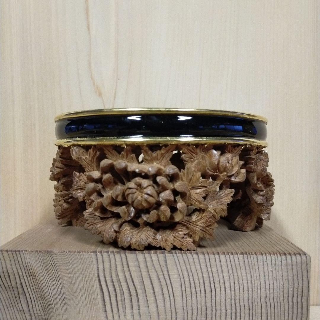 香炉台 ５寸欅 菊模様三切り純金箔はり