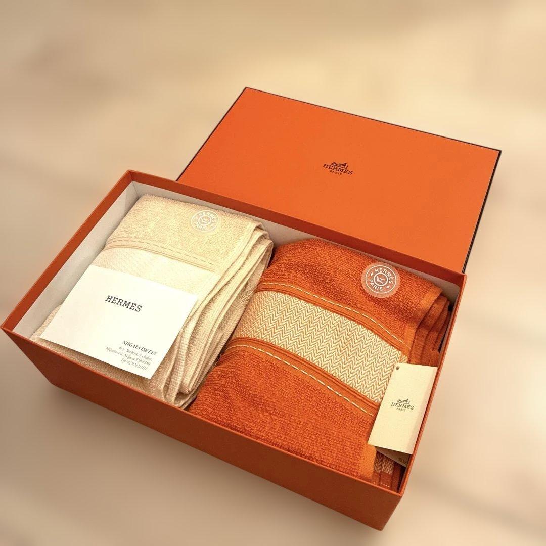 HERMES タオルセット ベージュ オレンジ