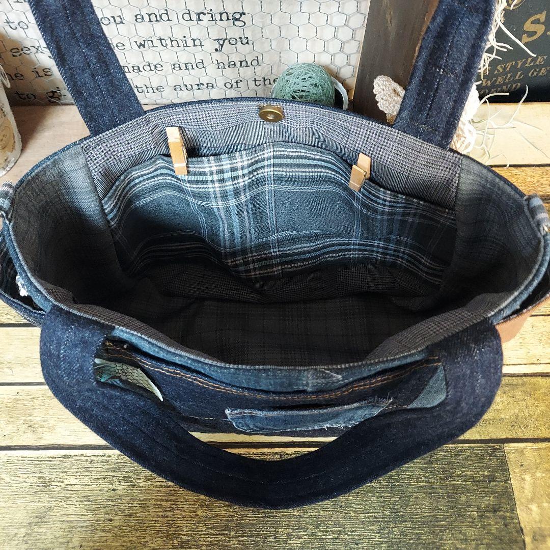 刺繍デニムバック　No.663　デニムリメイク　刺繍バック　丸いバック