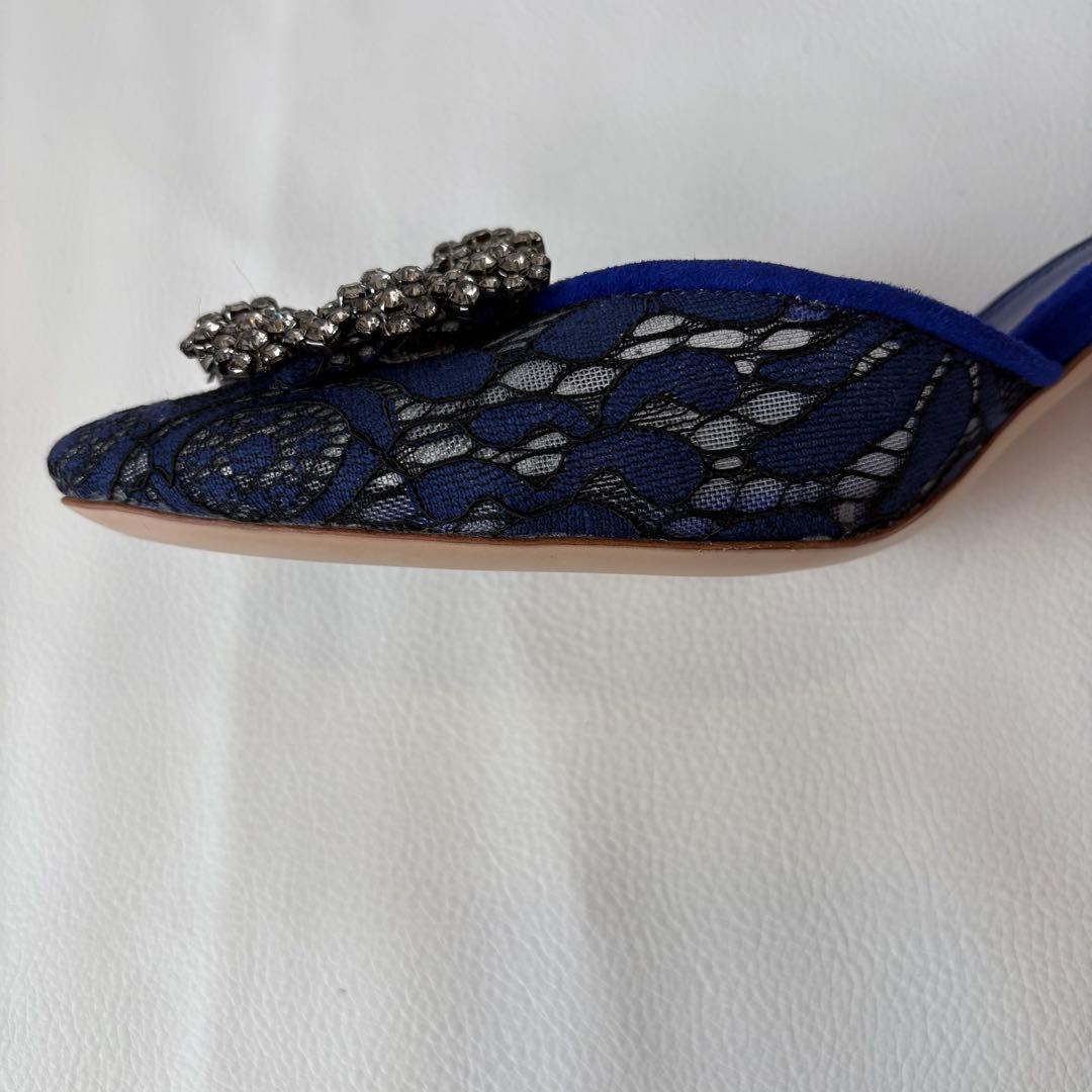 新品 MANOLO BLAHNIK 定価12万 ビジュー付ミュール レース36