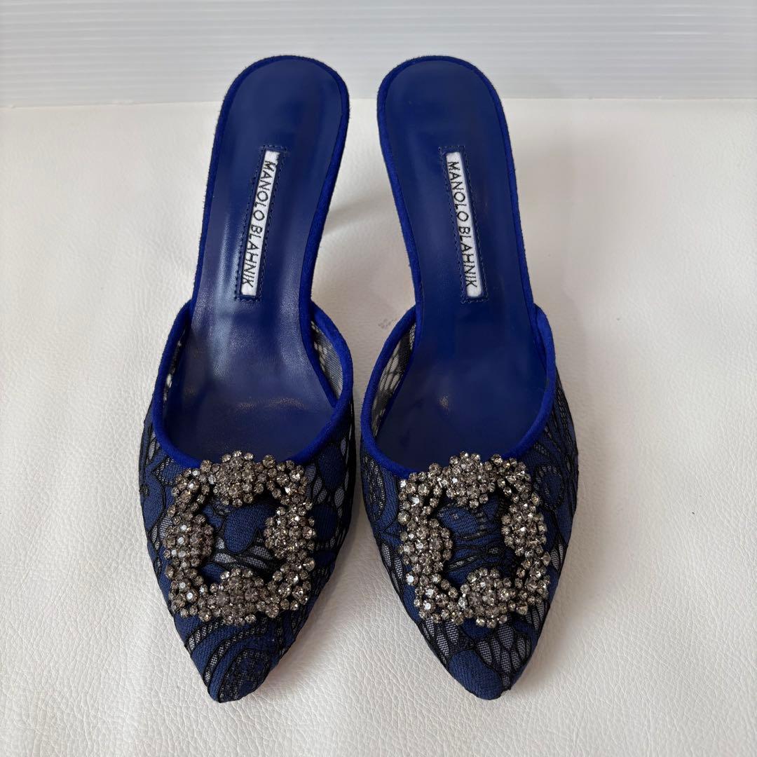 新品 MANOLO BLAHNIK 定価12万 ビジュー付ミュール レース36