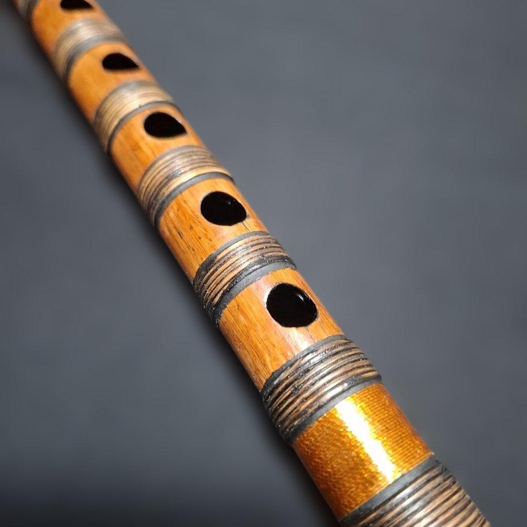 篠笛　古典調　7本調子　6穴　藤総巻き　拭漆仕上げ　超鐵仕様