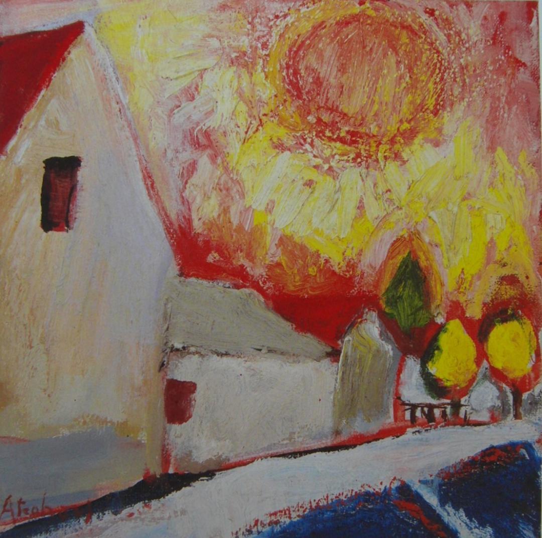 赤堀 尚「真夏のモレ郊外」、人気作品、希少画集・額装画、新品国産額にて額装付