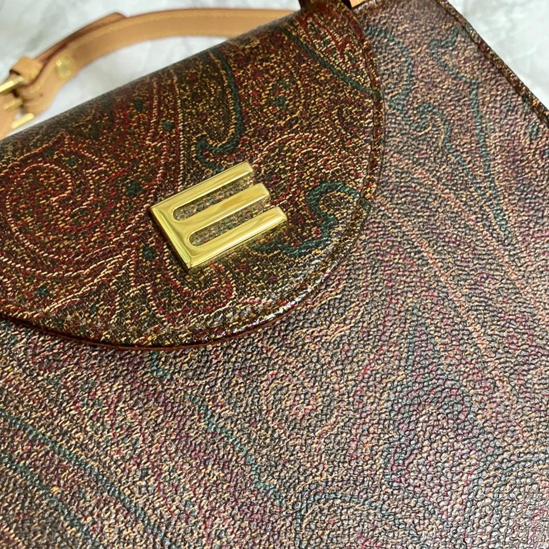 極美品◎エトロ ETRO ペイズリー柄 PVC×レザー 2WAY ハンドバッグ