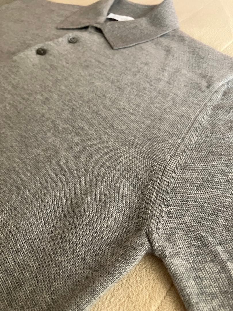 Cruciani ウール 27G ニットポロ 製品染め 長袖 杢グレー 52