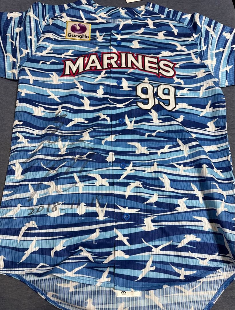 千葉ロッテマリーンズ　柿沼友哉　実使用ユニフォーム　サイン入り